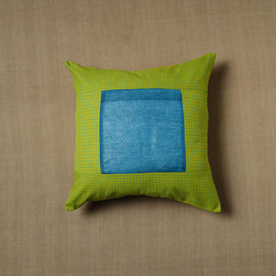 Green - Patchwork Cotton Kanchipuram Cushion Cover (16 x 16 in) 06