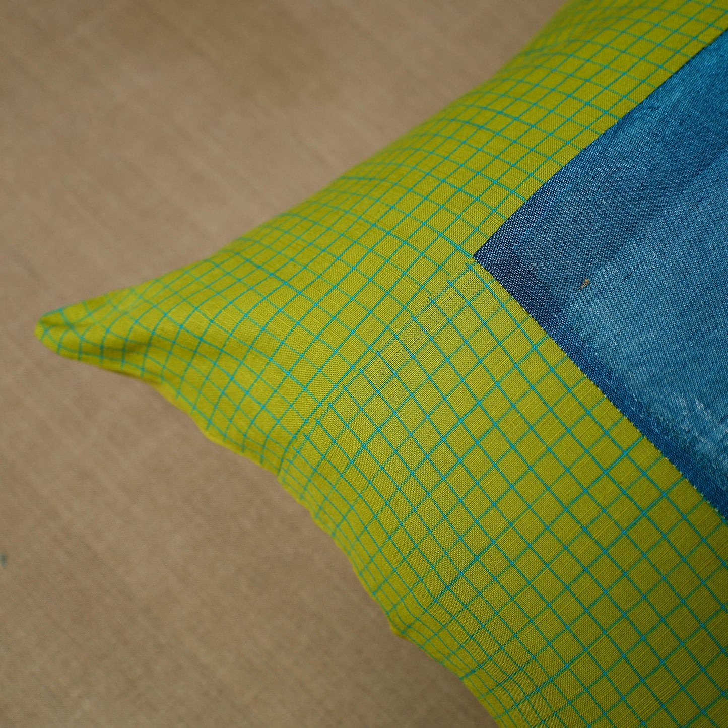 Green - Patchwork Cotton Kanchipuram Cushion Cover (16 x 16 in) 06