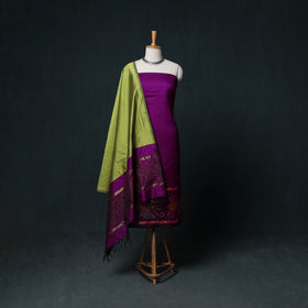 Pochampally Ikat Silk Cotton Kurta,Bottom & Dupatta Unstitched Dress Material Suit Set 01