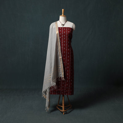 Sambalpuri Ikat Cotton 2pc Unstitched Dress Material Kurta Set with Jewellery 13