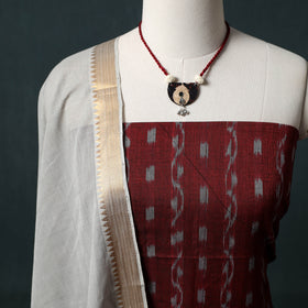 Sambalpuri Ikat Cotton 2pc Unstitched Dress Material Kurta Set with Jewellery 13