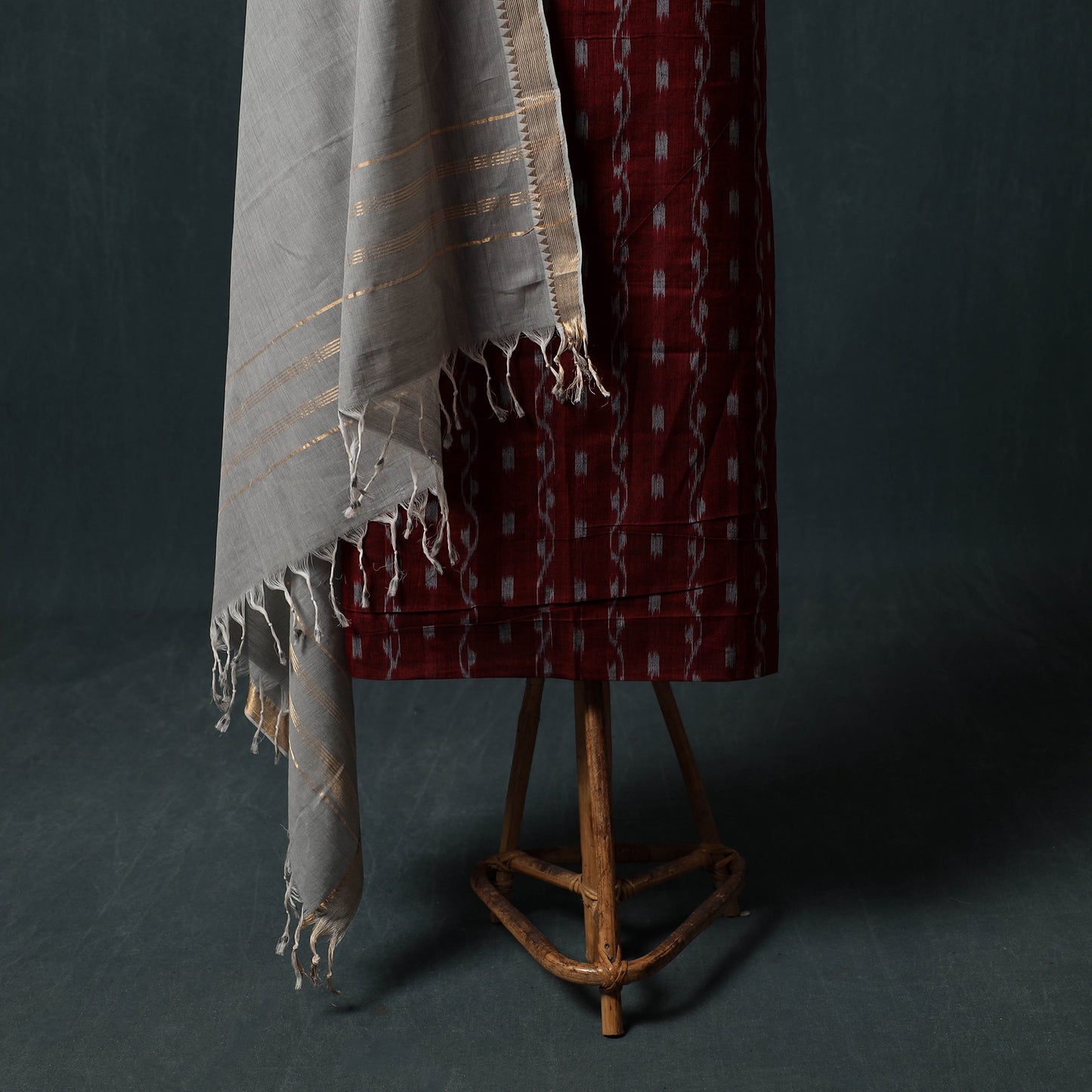 Sambalpuri Ikat Cotton 2pc Unstitched Dress Material Kurta Set with Jewellery 13