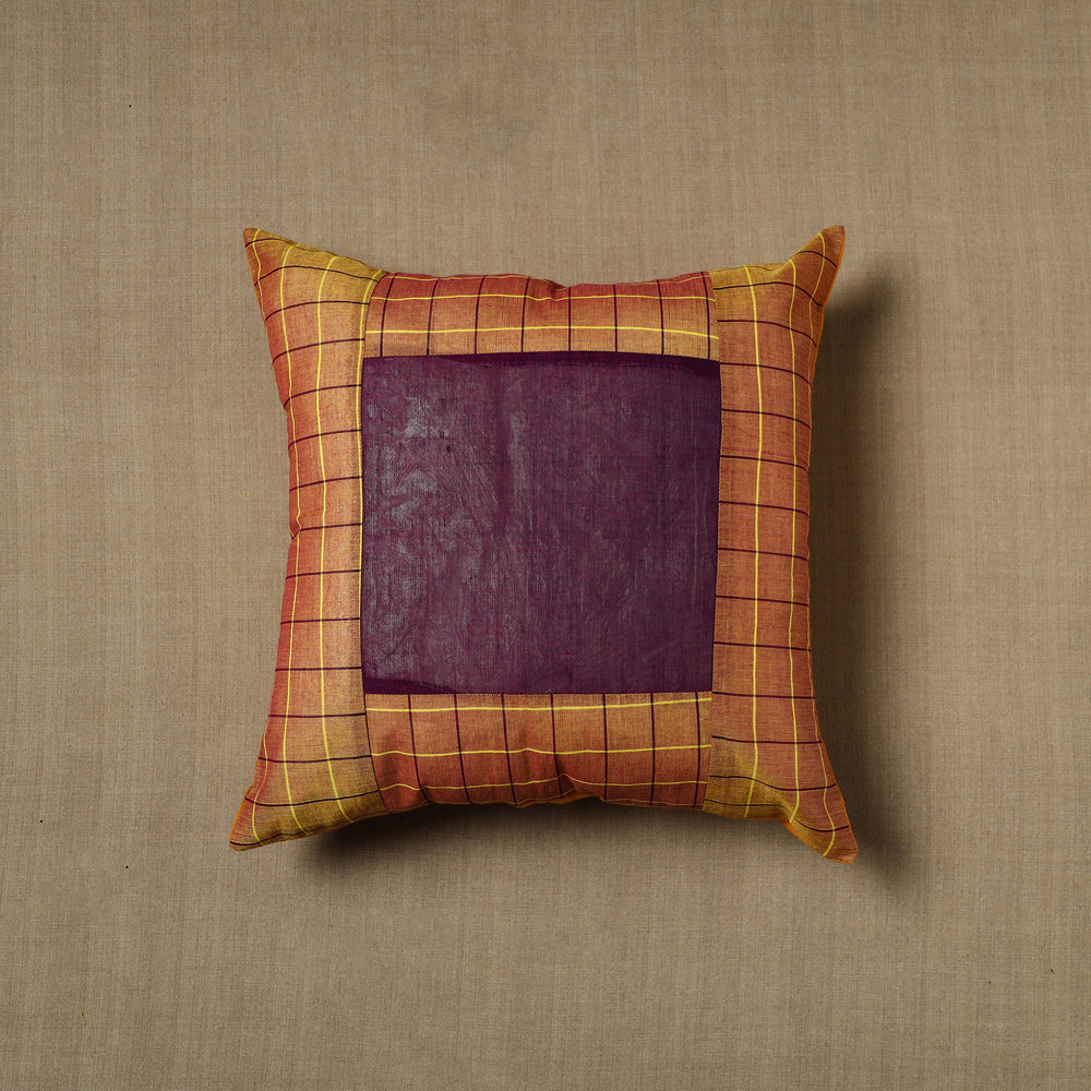 Orange - Patchwork Cotton Kanchipuram Cushion Cover (16 x 16 in) 04