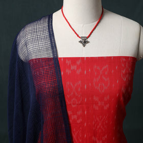 Sambalpuri Ikat Cotton 2pc Unstitched Dress Material Kurta Set with Jewellery 14