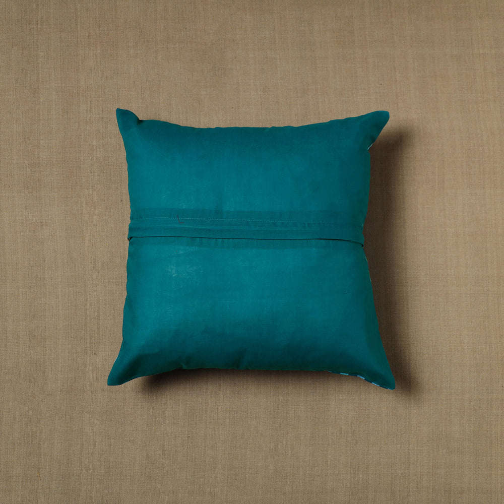 Blue - Patchwork Cotton Kanchipuram Cushion Cover (16 x 16 in) 03