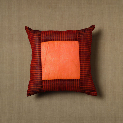 Maroon - Patchwork Cotton Kanchipuram Cushion Cover (16 x 16 in) 02