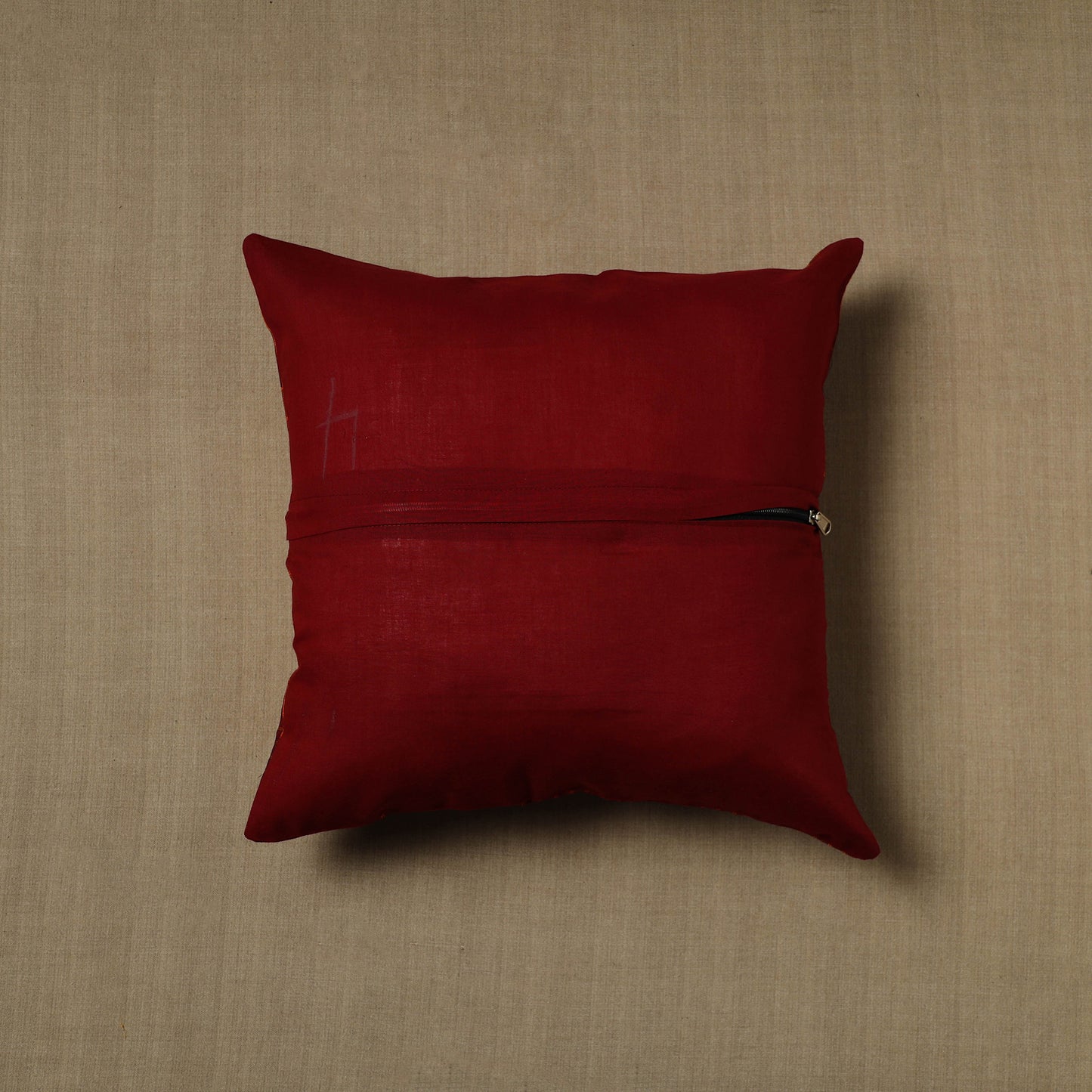 Maroon - Patchwork Cotton Kanchipuram Cushion Cover (16 x 16 in) 02