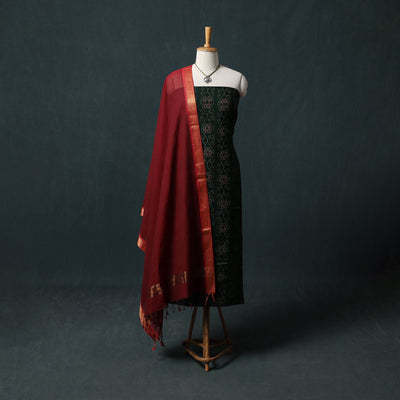 Sambalpuri Ikat Cotton 2pc Unstitched Dress Material Kurta Set with Jewellery 15