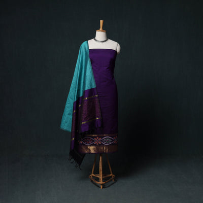 Pochampally Ikat Silk Cotton Kurta,Bottom & Dupatta Unstitched Dress Material Suit Set 03