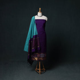 Pochampally Ikat Silk Cotton Kurta,Bottom & Dupatta Unstitched Dress Material Suit Set 03