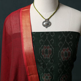 Sambalpuri Ikat Cotton 2pc Unstitched Dress Material Kurta Set with Jewellery 15