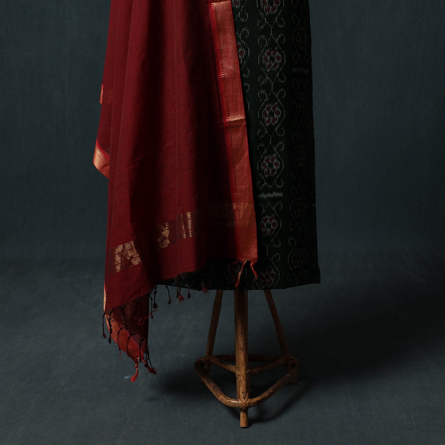 Sambalpuri Ikat Cotton 2pc Unstitched Dress Material Kurta Set with Jewellery 15