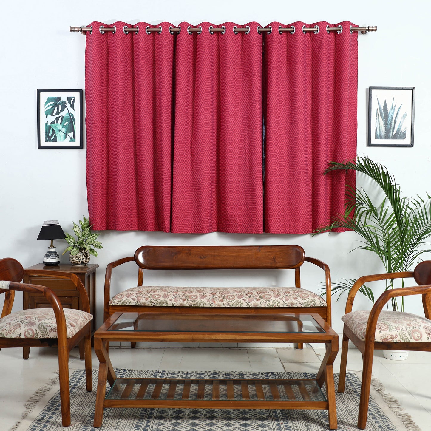 Buy Red Cotton Window Jacquard Curtain (5 x 3 Feet)