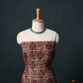 Brown - Kutch Hand Block Batik Print Kota Doria Cotton 3pc Unstitched Dress Material Suit Set 01