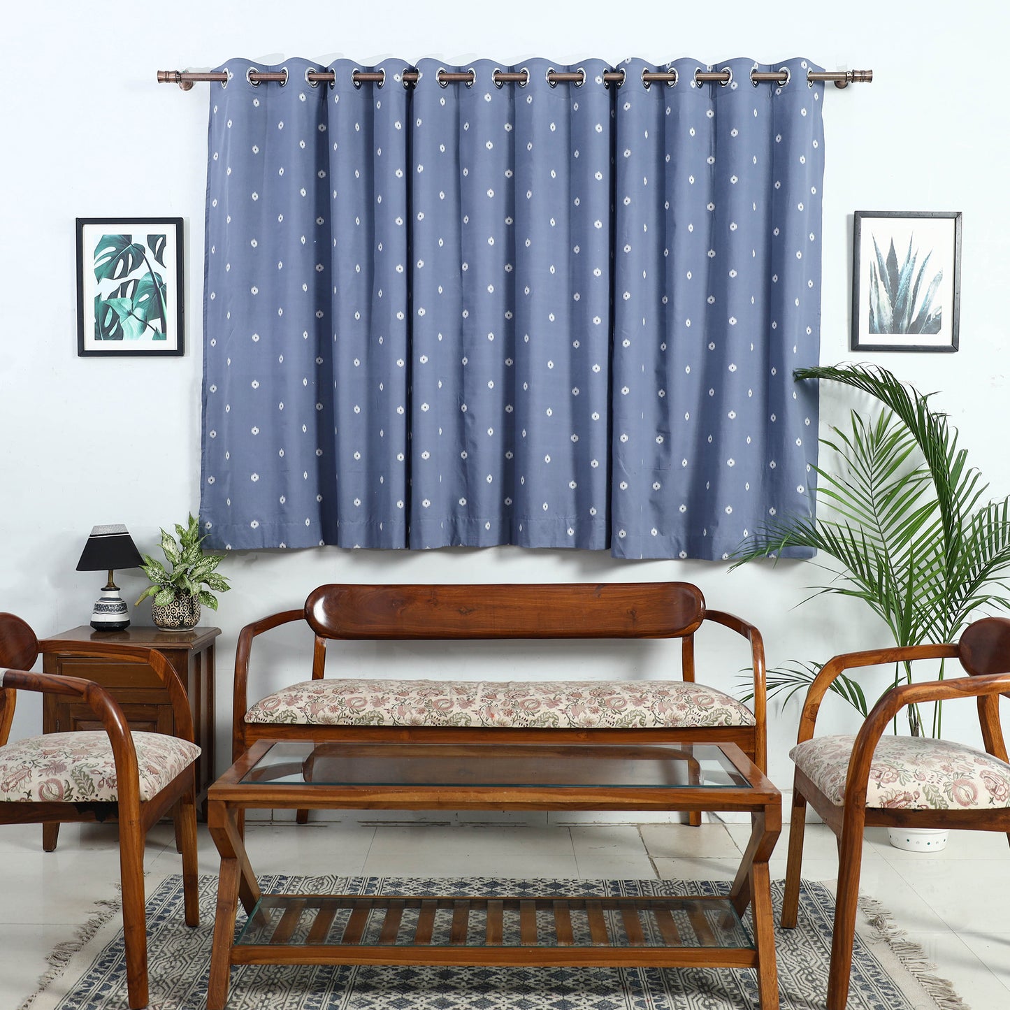Buy Blue Cotton Window Jacquard Curtain (5 x 3 Feet)