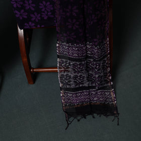 Blue - Kutch Hand Block Batik Print Kota Doria Cotton 3pc Unstitched Dress Material Suit Set 02