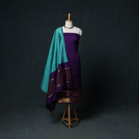Pochampally Ikat Silk Cotton Kurta,Bottom & Dupatta Unstitched Dress Material Suit Set 07
