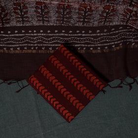 Red - Kutch Hand Block Batik Print Kota Doria Cotton 3pc Unstitched Dress Material Suit Set 03