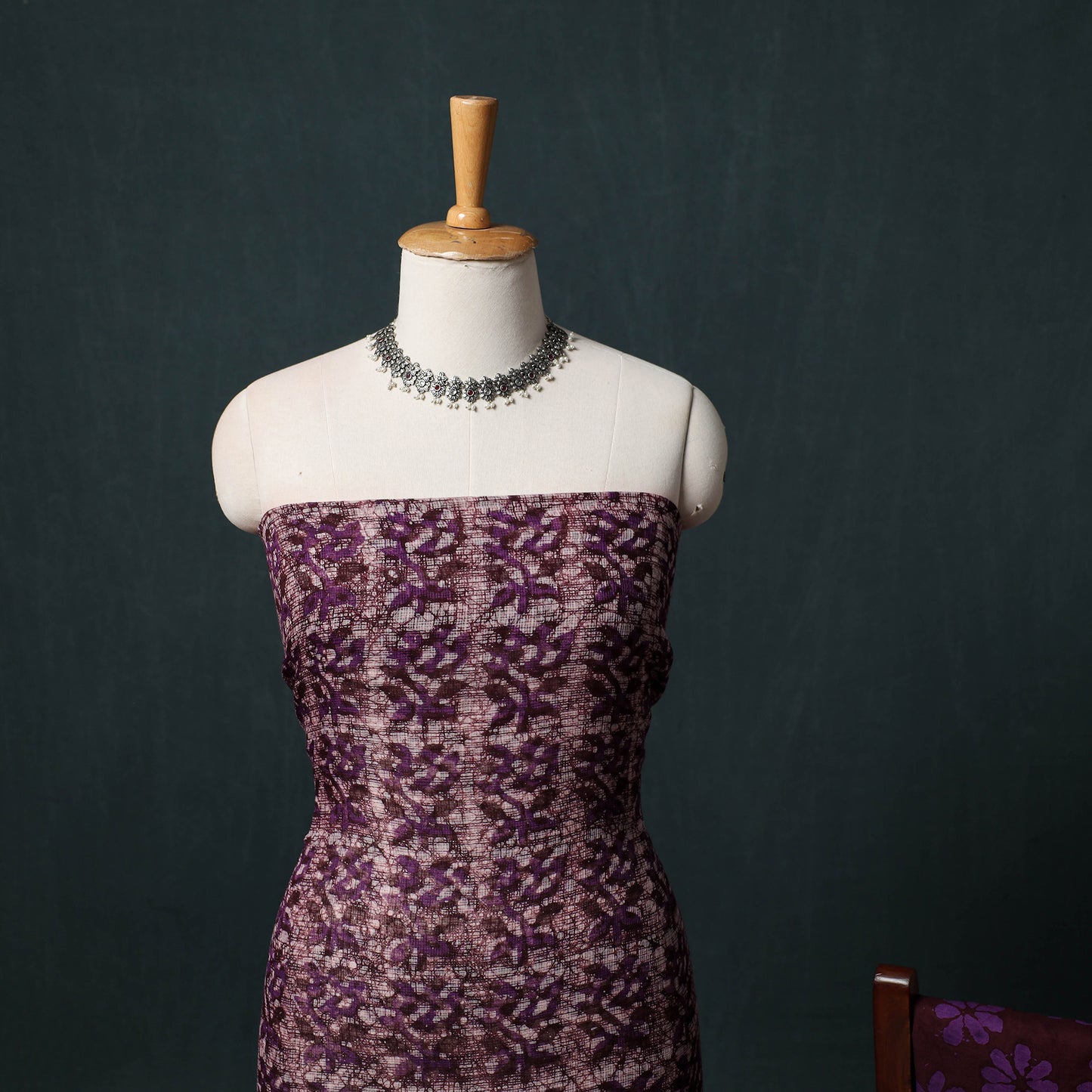 Purple - Kutch Hand Block Batik Print Kota Doria Cotton 3pc Unstitched Dress Material Suit Set 05