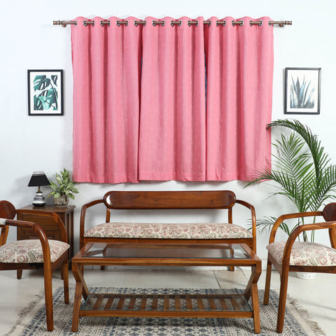 Pink - Cotton Window Jacquard Curtain (5 x 3 Feet) 26