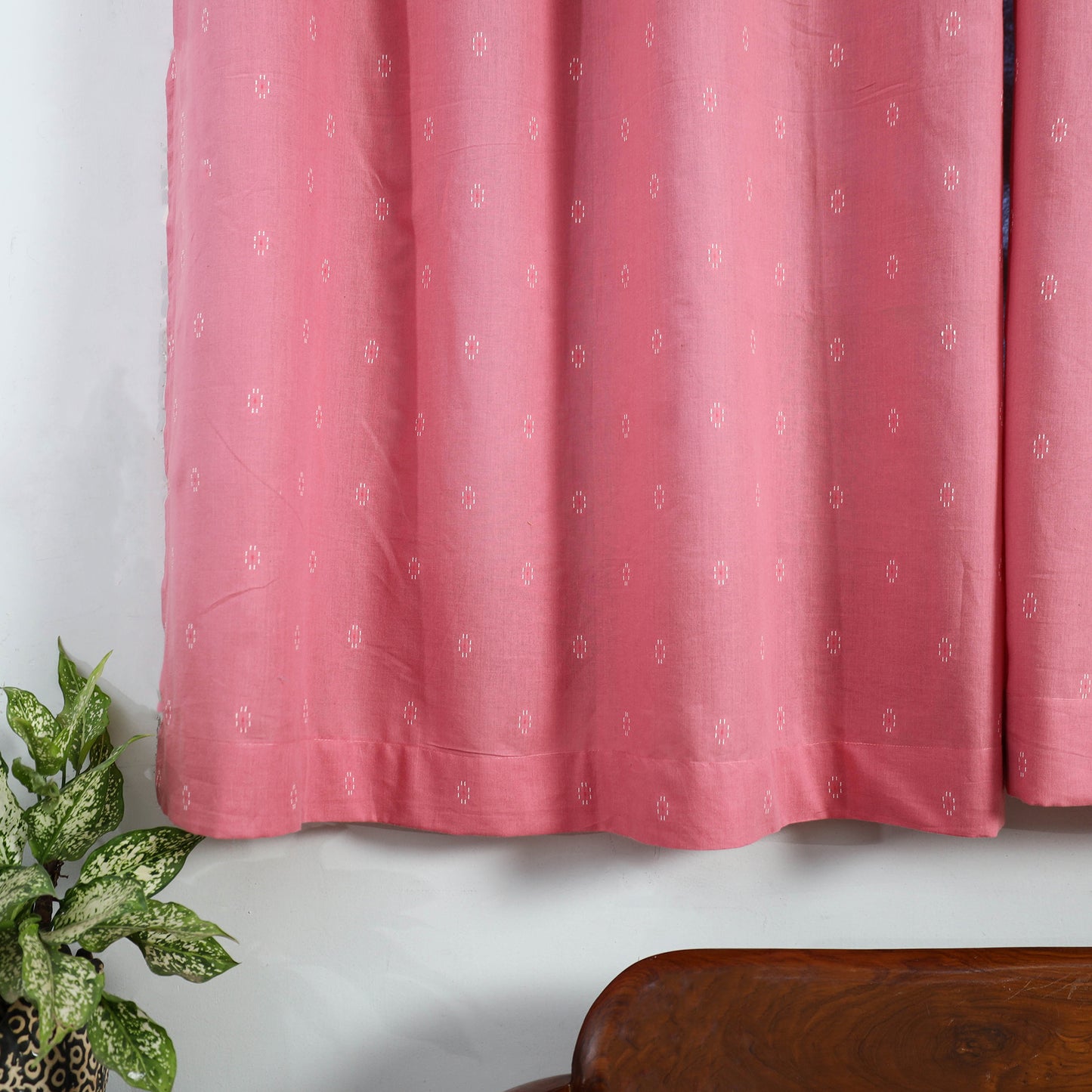 Pink - Cotton Window Jacquard Curtain (5 x 3 Feet) 26