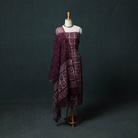 Purple - Kutch Hand Block Batik Print Kota Doria Cotton 3pc Unstitched Dress Material Suit Set 05