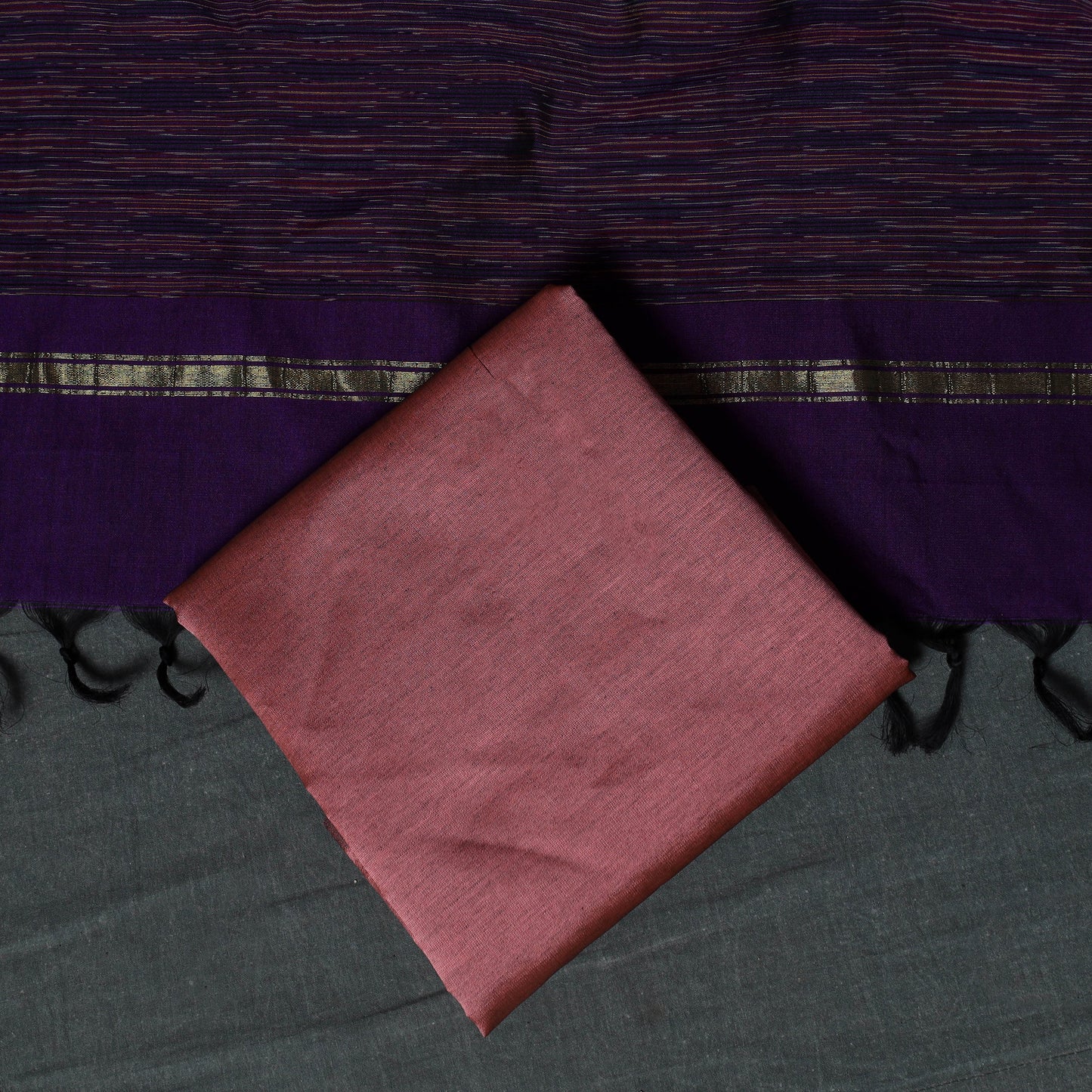 Pochampally Ikat Silk Cotton Kurta,Bottom & Dupatta Unstitched Dress Material Suit Set 10