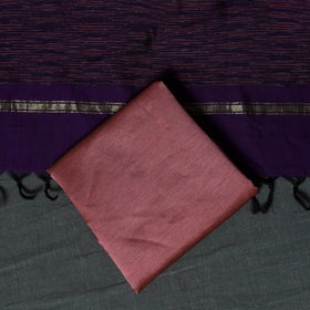 Pochampally Ikat Silk Cotton Kurta,Bottom & Dupatta Unstitched Dress Material Suit Set 10