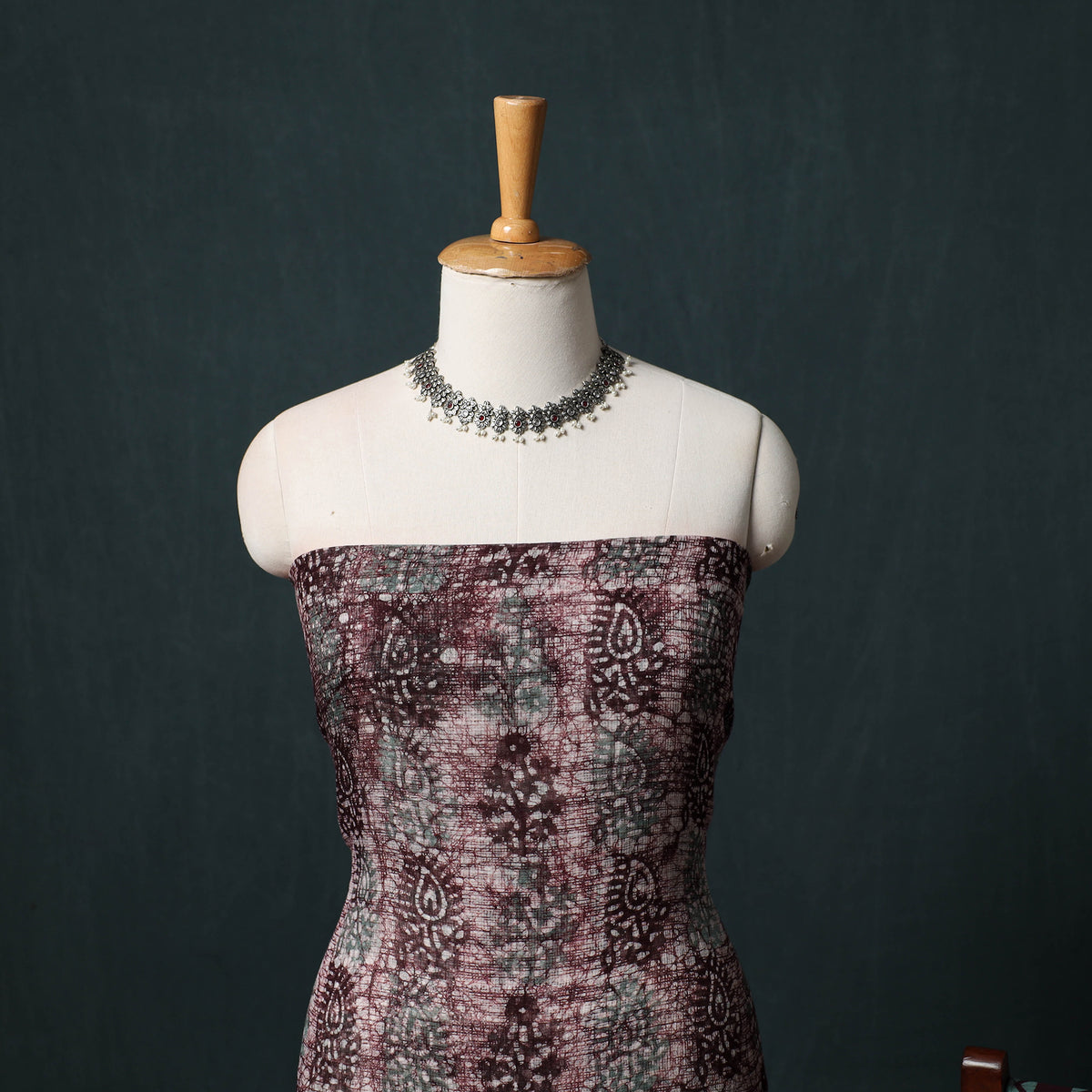 Purple - Kutch Hand Block Batik Print Kota Doria Cotton 3pc Unstitched Dress Material Suit Set 06