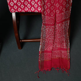 Pink - Kutch Hand Block Batik Print Kota Doria Cotton 3pc Unstitched Dress Material Suit Set 07