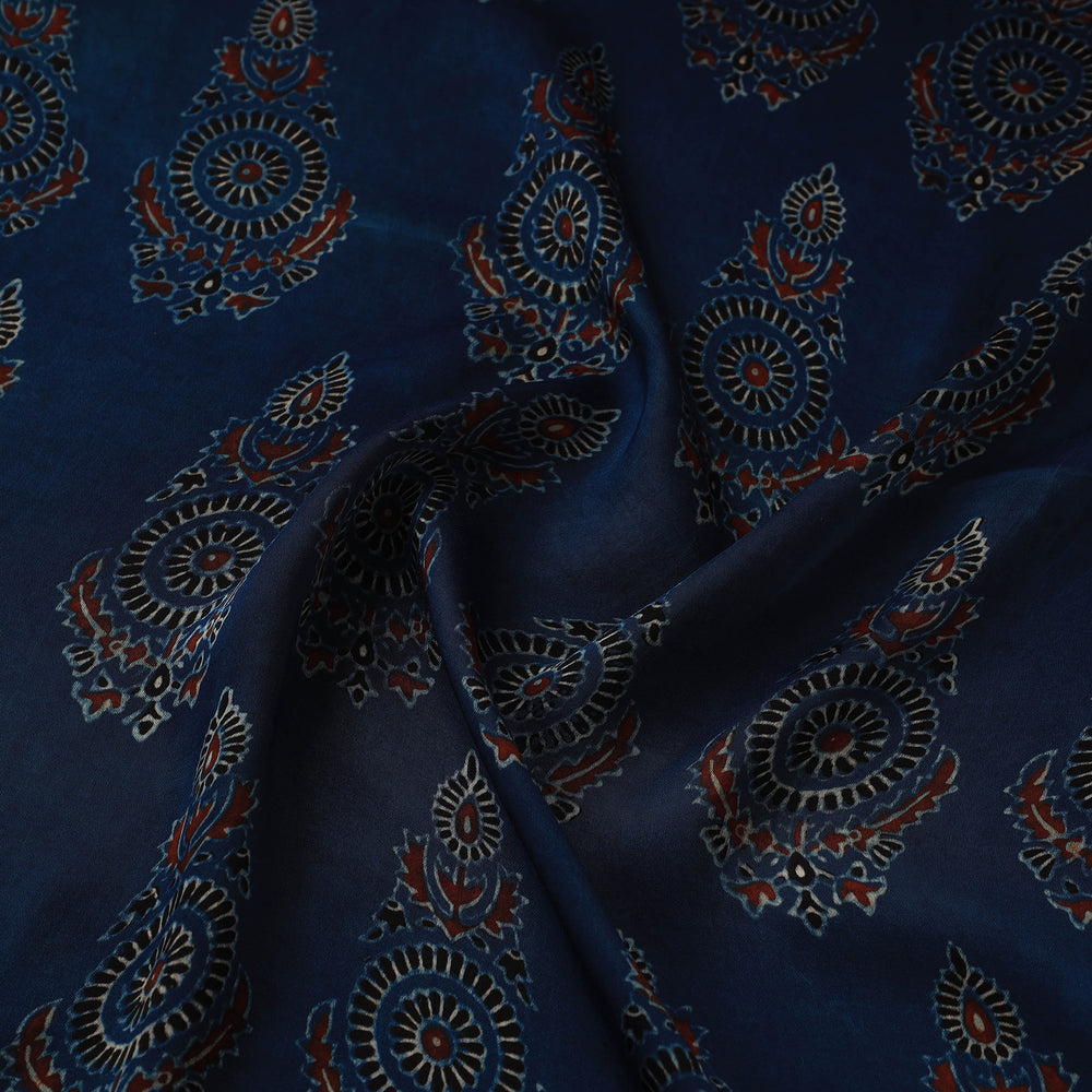 Blue - Modal Silk Ajrakh Print Fabric 01