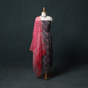 Kutch Hand Block Batik Print Kota Doria Cotton 3pc Unstitched Dress Material Suit Set 07
