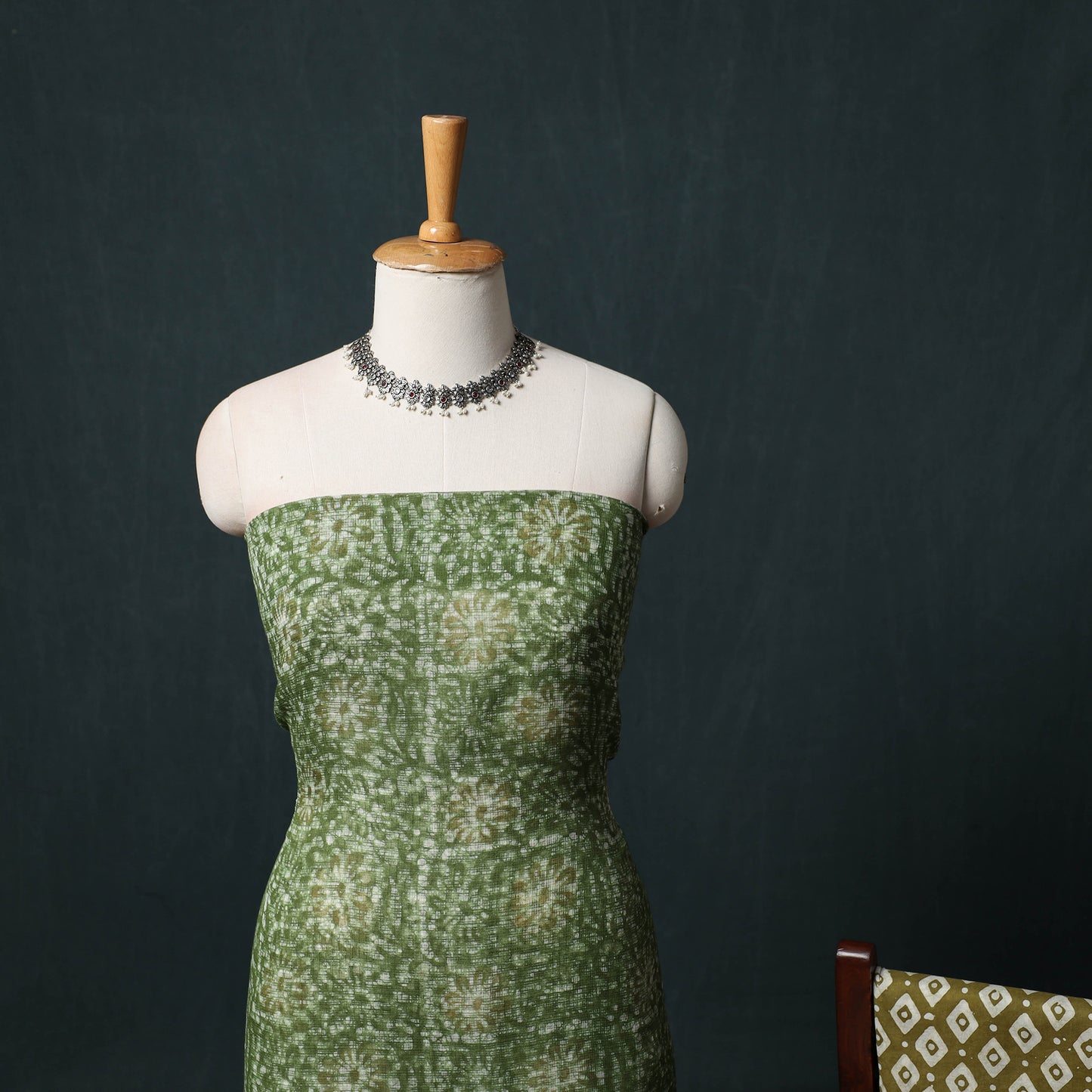 Green - Kutch Hand Block Batik Print Kota Doria Cotton 3pc Unstitched Dress Material Suit Set 08