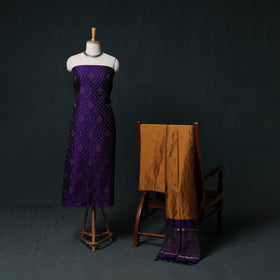 Pochampally Ikat Silk Cotton Kurta,Bottom & Dupatta Unstitched Dress Material Suit Set 13
