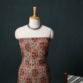 Brown - Maroon - Kutch Hand Block Batik Print Kota Doria Cotton 3pc Unstitched Dress Material Suit Set 09
