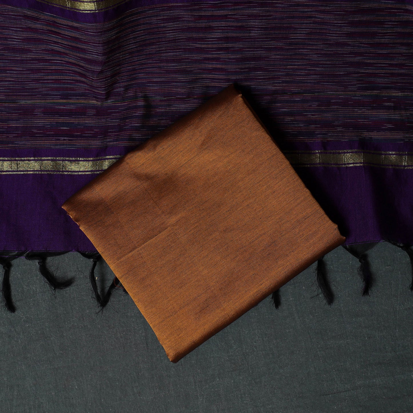 Pochampally Ikat Silk Cotton Kurta,Bottom & Dupatta Unstitched Dress Material Suit Set 13