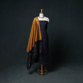 Pochampally Ikat Silk Cotton Kurta,Bottom & Dupatta Unstitched Dress Material Suit Set 14