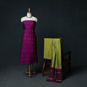 Pochampally Ikat Silk Cotton Kurta,Bottom & Dupatta Unstitched Dress Material Suit Set 15