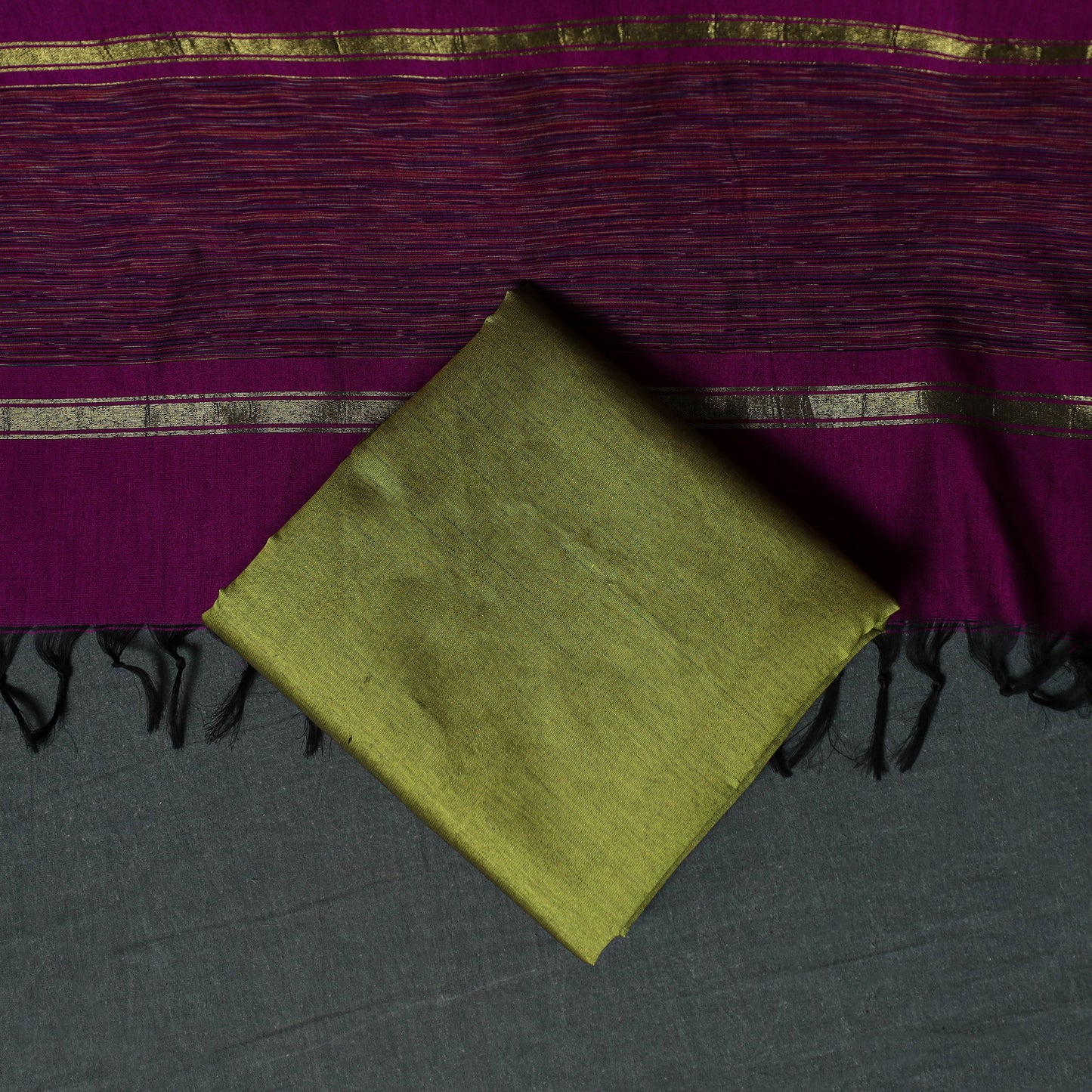 Pochampally Ikat Silk Cotton Kurta,Bottom & Dupatta Unstitched Dress Material Suit Set 15