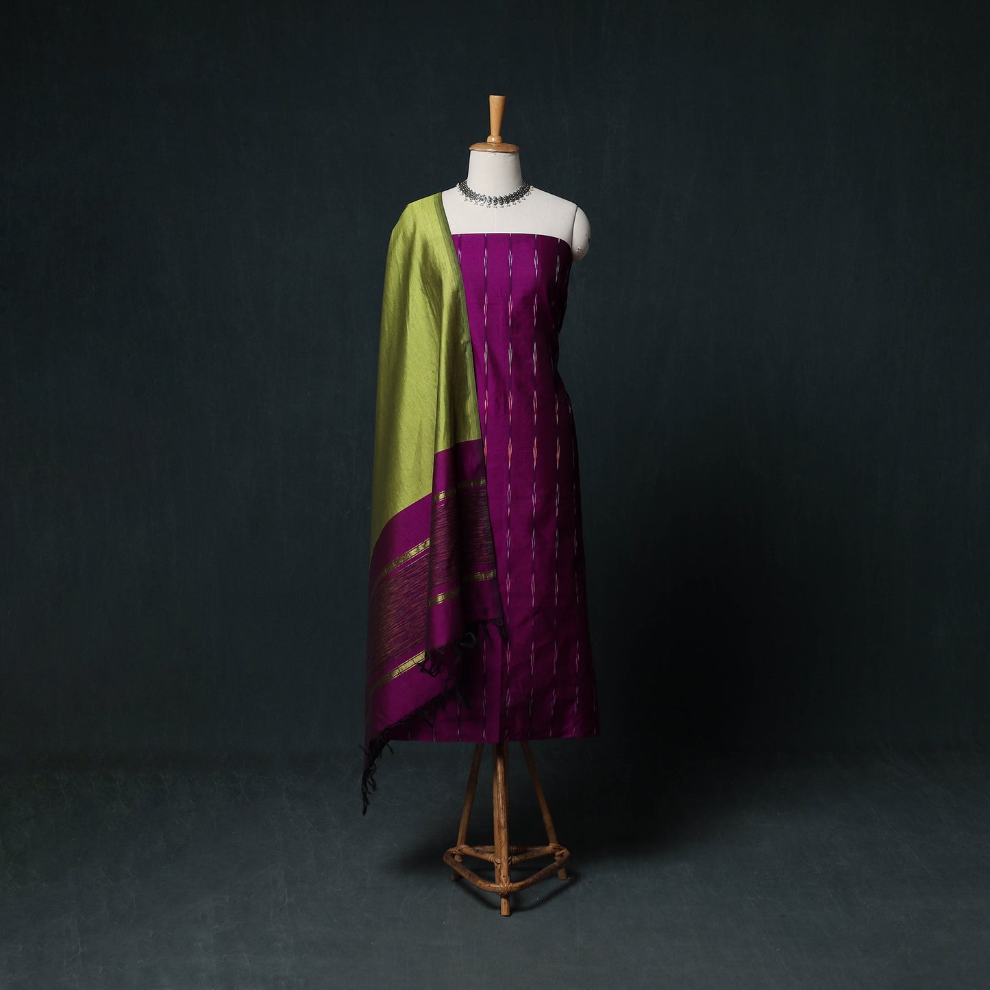 Pochampally Ikat Silk Cotton Kurta,Bottom & Dupatta Unstitched Dress Material Suit Set 15