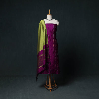 Pochampally Ikat Silk Cotton Kurta,Bottom & Dupatta Unstitched Dress Material Suit Set 15