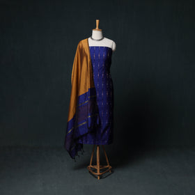 Pochampally Ikat Silk Cotton Kurta,Bottom & Dupatta Unstitched Dress Material Suit Set 16