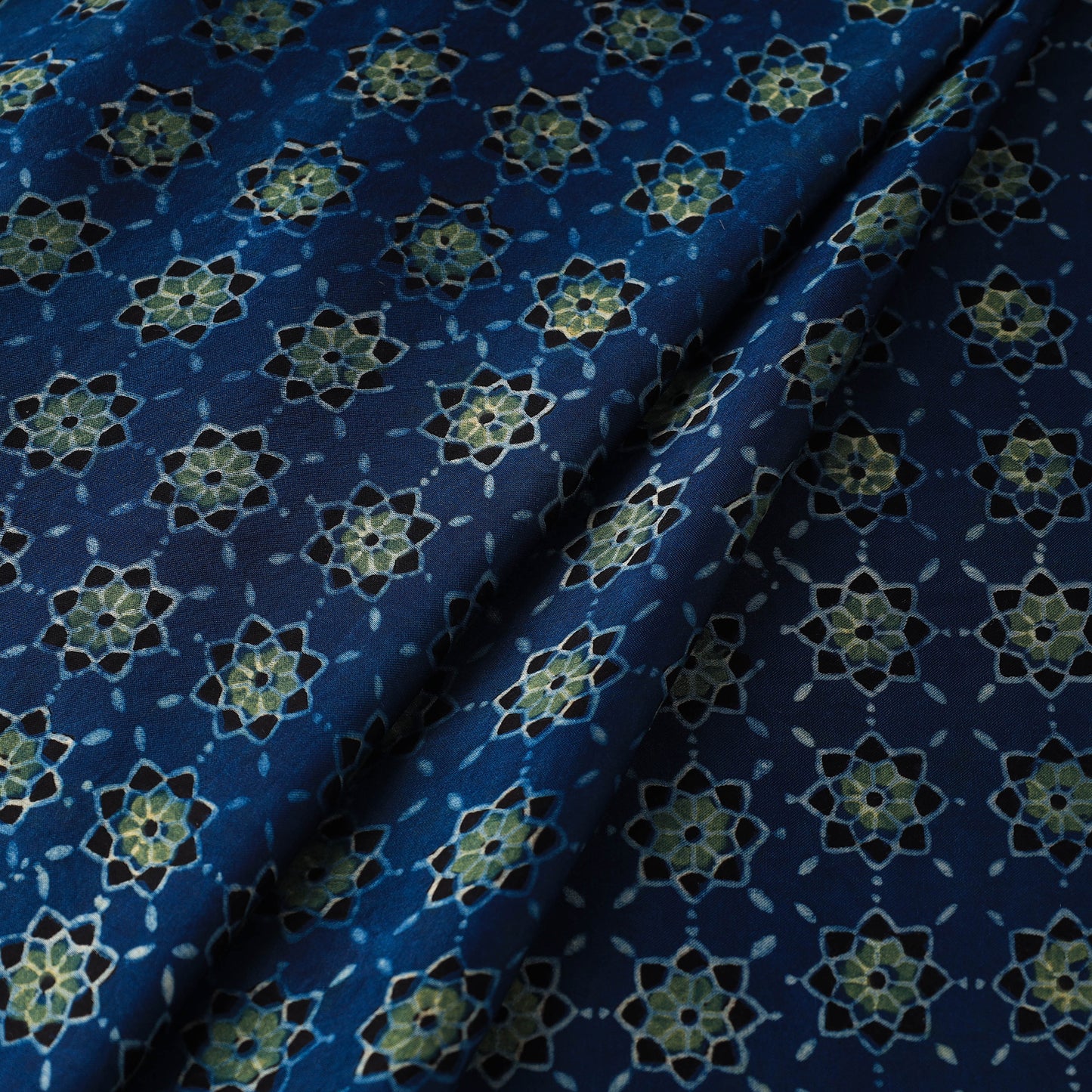 Blue - Modal Silk Ajrakh Print Fabric 09