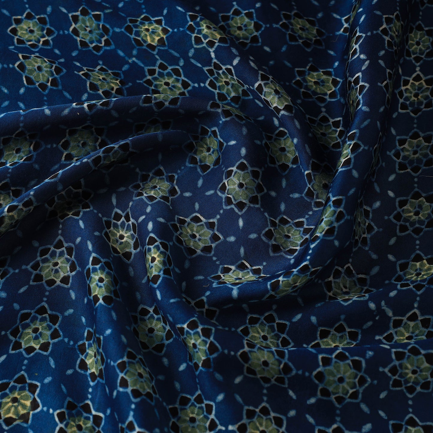 Blue - Modal Silk Ajrakh Print Fabric 09