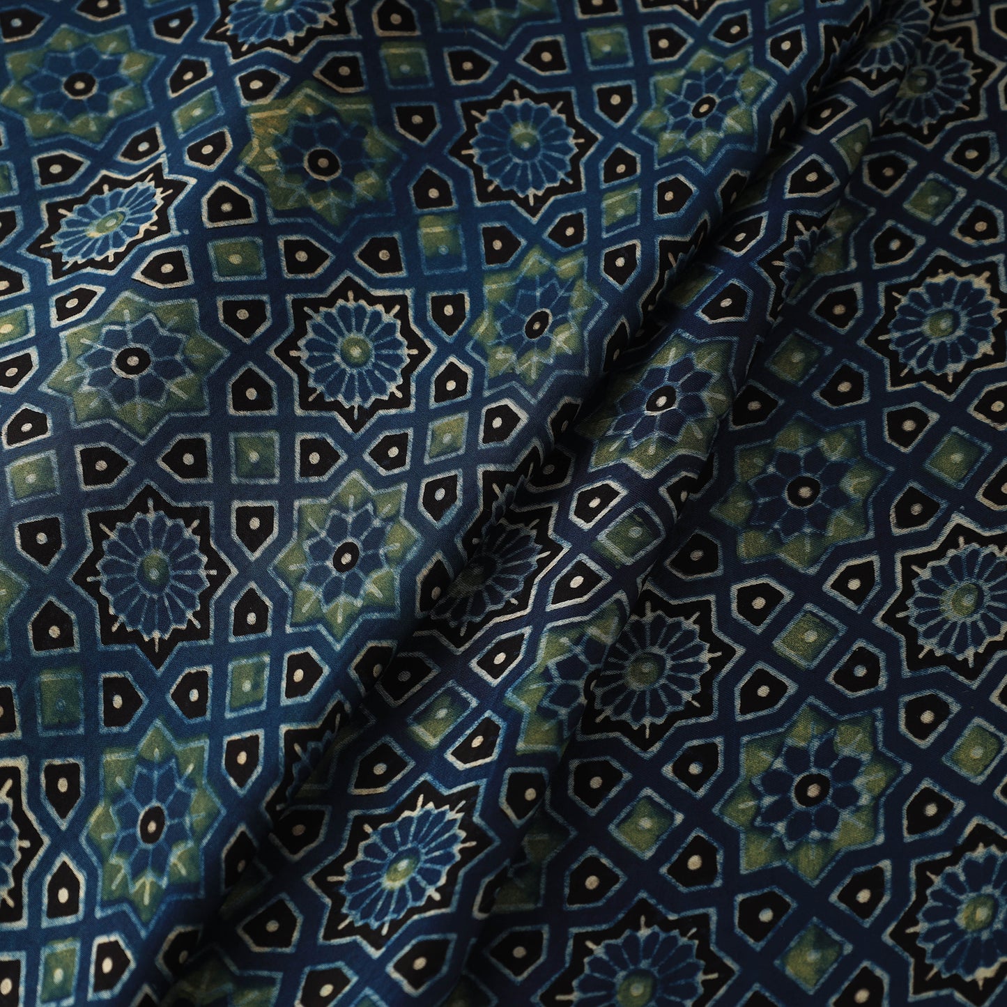 Blue - Modal Silk Ajrakh Print Fabric 11