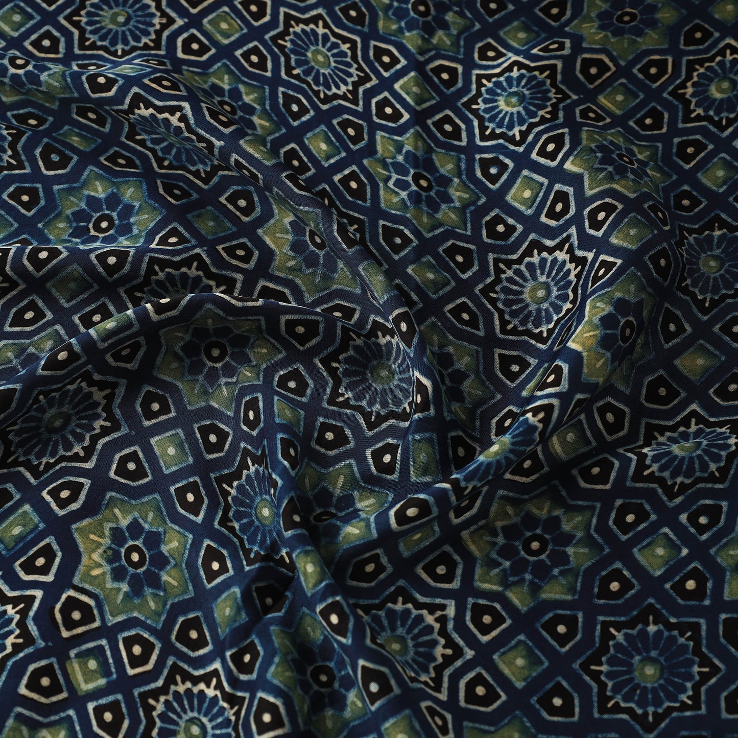 Blue - Modal Silk Ajrakh Print Fabric 11