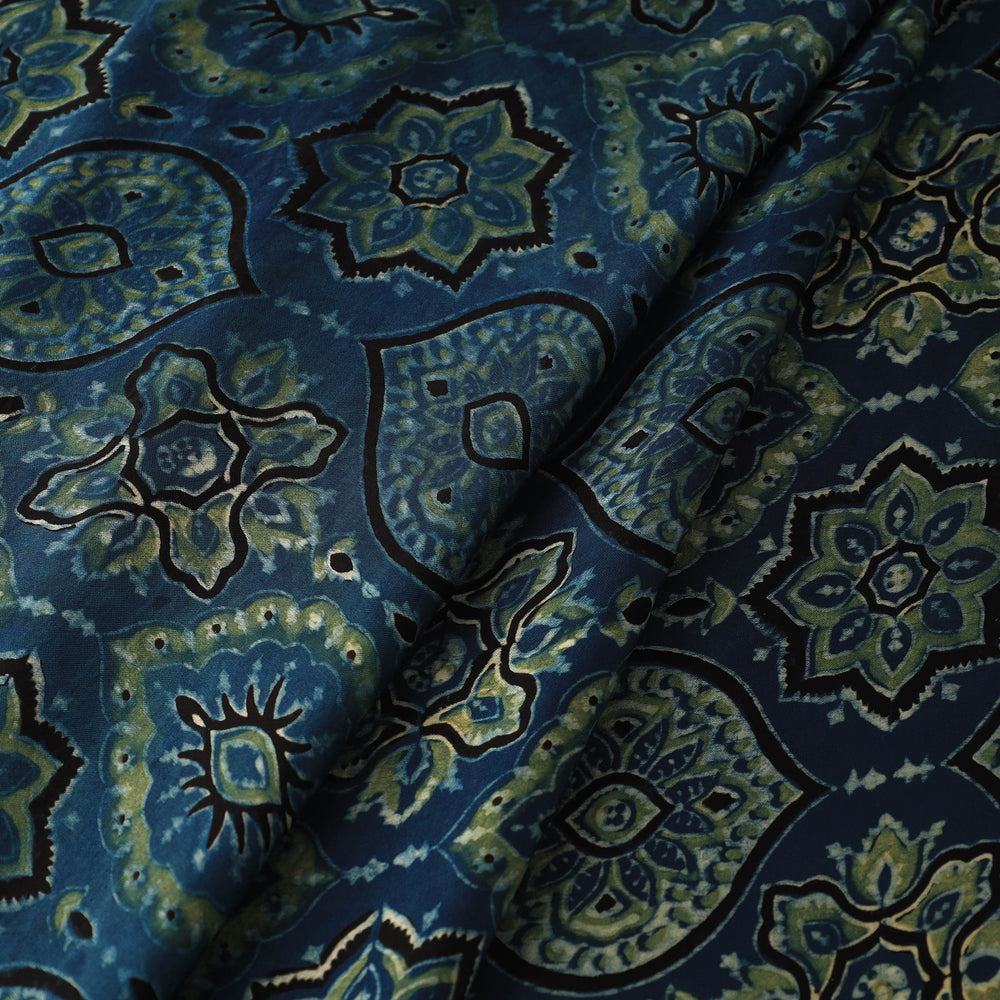 Blue - Modal Silk Ajrakh Print Fabric 12