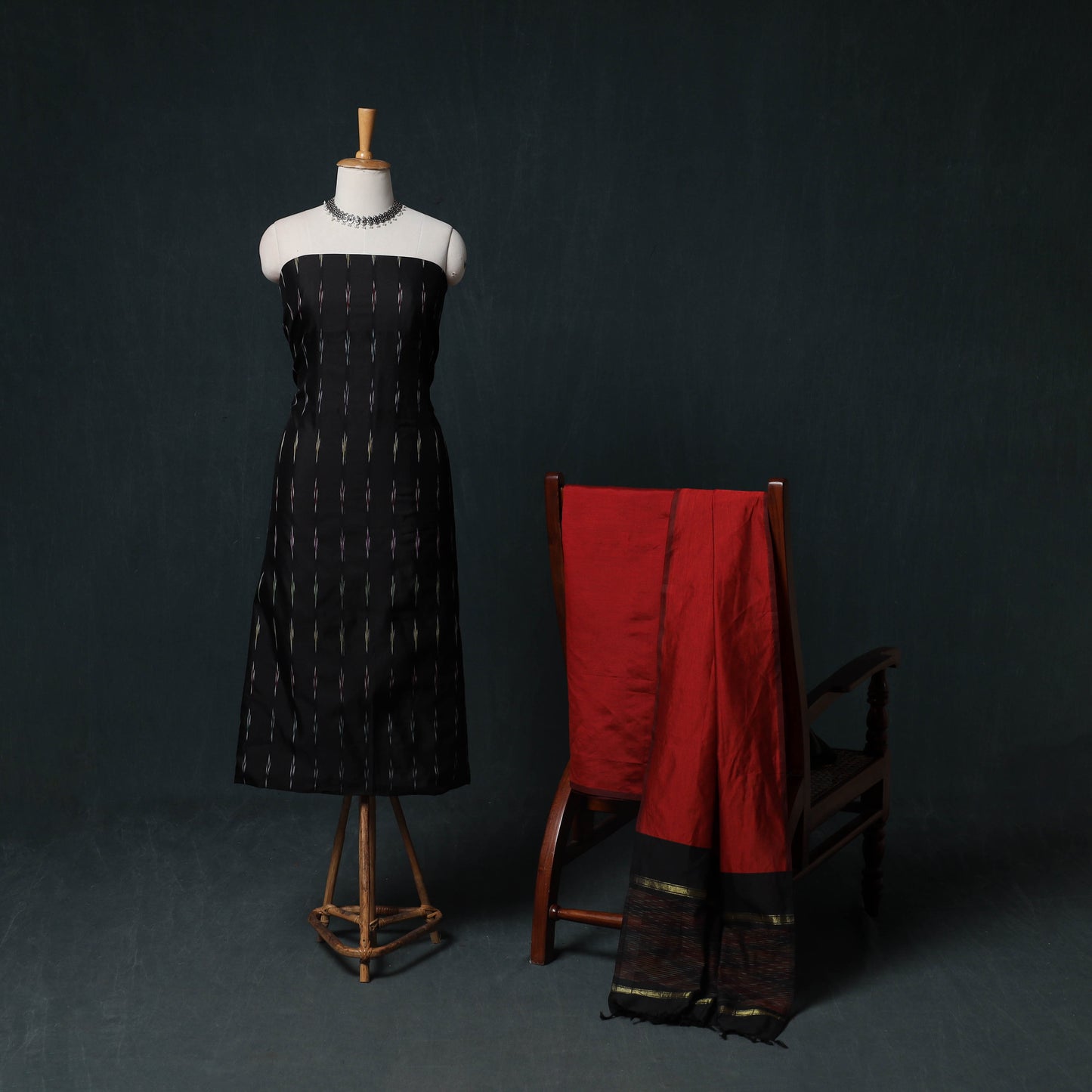 Pochampally Ikat Silk Cotton Kurta,Bottom & Dupatta Unstitched Dress Material Suit Set 18
