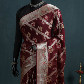 Banarasi Pure Handwoven Georgette Meena Buti Zari Jaal Work Saree 12