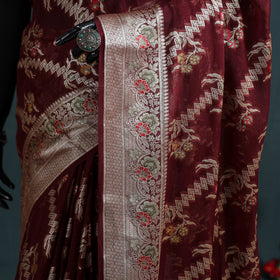 Banarasi Pure Handwoven Georgette Meena Buti Zari Jaal Work Saree 12